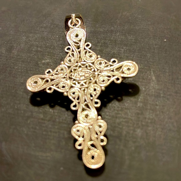 Sterling Silver Cross Pendant with Blue Topaz Gemstone - Picture 2 of 5